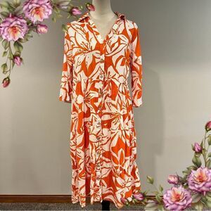 Mlle Gabrielle Orange and White Floral Button-Front Midi Dress